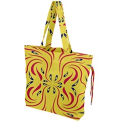 Floral Folk Damask Pattern  Drawstring Tote Bag by Eskimos