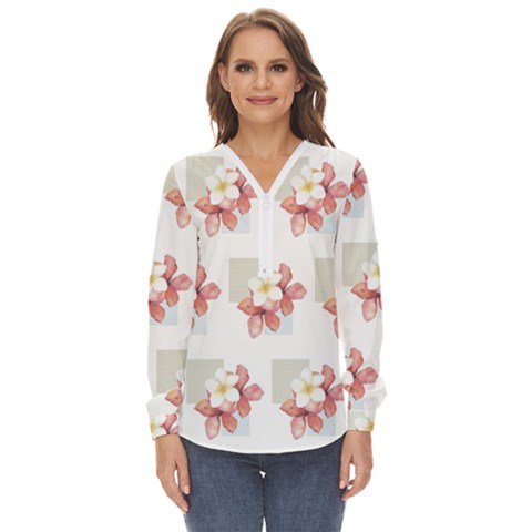 Floral Zip Up Long Sleeve Blouse by Sparkle