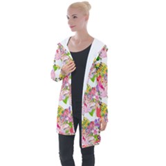 Flowers Pattern Longline Hooded Cardigan by Sparkle