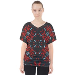 Abstract Pattern Geometric Backgrounds   V-neck Dolman Drape Top by Eskimos