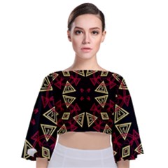 Abstract Pattern Geometric Backgrounds   Tie Back Butterfly Sleeve Chiffon Top by Eskimos