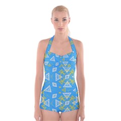 Abstract Pattern Geometric Backgrounds   Boyleg Halter Swimsuit  by Eskimos
