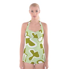 Abstract Pattern Geometric Backgrounds   Boyleg Halter Swimsuit  by Eskimos