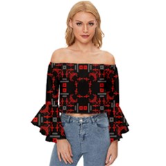 Abstract Pattern Geometric Backgrounds   Off Shoulder Flutter Bell Sleeve Top by Eskimos