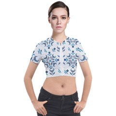 Abstract Pattern Geometric Backgrounds   Short Sleeve Cropped Jacket by Eskimos