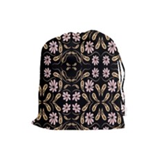 Folk Flowers Print Floral Pattern Ethnic Art Drawstring Pouch (large) by Eskimos