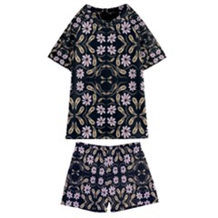 Folk Flowers Print Floral Pattern Ethnic Art Kids  Swim Tee And Shorts Set by Eskimos