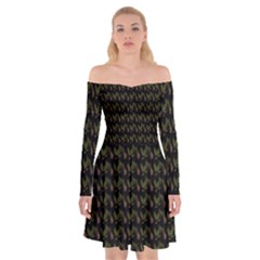 Fern Pattern 2 Black Off Shoulder Skater Dress by violetheavensky
