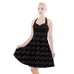 Fern Pattern 2 Black Halter Party Swing Dress  by violetheavensky