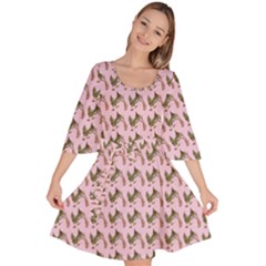 Fern Pattern 2 Pink Velour Kimono Dress by violetheavensky