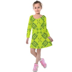 Abstract Pattern Geometric Backgrounds   Kids  Long Sleeve Velvet Dress by Eskimos