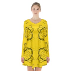 Abstract Pattern Geometric Backgrounds   Long Sleeve Velvet V-neck Dress by Eskimos