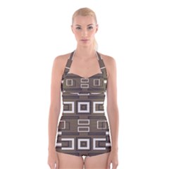 Abstract Pattern Geometric Backgrounds   Boyleg Halter Swimsuit  by Eskimos