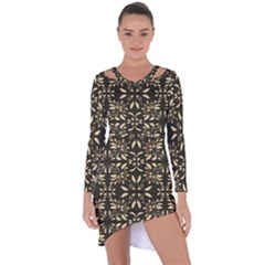 Folk Flowers Print Floral Pattern Ethnic Art Asymmetric Cut-out Shift Dress by Eskimos