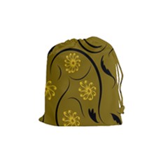 Folk Flowers Print Floral Pattern Ethnic Art Drawstring Pouch (medium) by Eskimos
