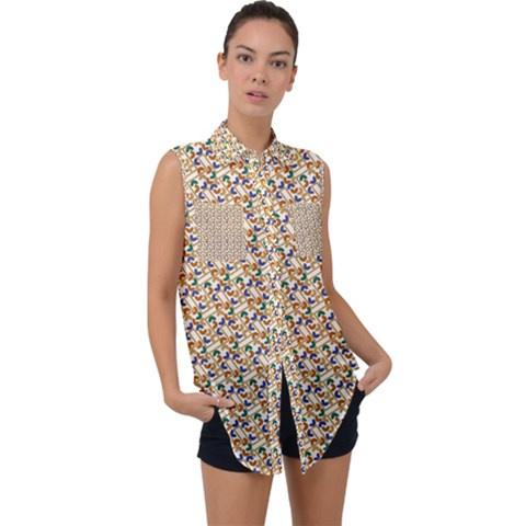 Fun Sleeveless Chiffon Button Shirt by Sparkle