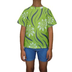 Folk Flowers Print Floral Pattern Ethnic Art Kids  Short Sleeve Swimwear by Eskimos