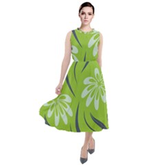 Folk Flowers Print Floral Pattern Ethnic Art Round Neck Boho Dress by Eskimos