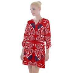 Floral Folk Damask Pattern Fantasy Flowers  Open Neck Shift Dress by Eskimos
