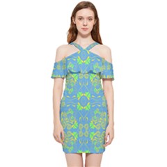 Floral Folk Damask Pattern Fantasy Flowers  Shoulder Frill Bodycon Summer Dress by Eskimos