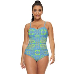 Floral Folk Damask Pattern Fantasy Flowers  Retro Full Coverage Swimsuit by Eskimos