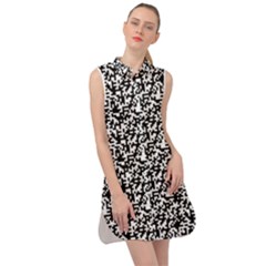 Black And White Qr Motif Pattern Sleeveless Shirt Dress by dflcprintsclothing