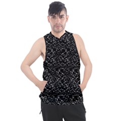 Pixel Grid Dark Black And White Pattern Men s Sleeveless Hoodie by dflcprintsclothing