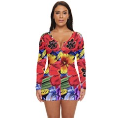 Flower Pattern Long Sleeve Boyleg Swimsuit by CoshaArt