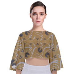 Folk Flowers Print Floral Pattern Ethnic Art Tie Back Butterfly Sleeve Chiffon Top by Eskimos