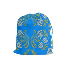 Floral Folk Damask Pattern  Drawstring Pouch (large) by Eskimos