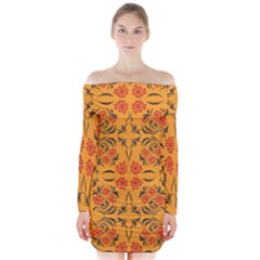 Floral Folk Damask Pattern  Long Sleeve Off Shoulder Dress by Eskimos