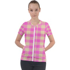 Pink Tartan 4 Short Sleeve Zip Up Jacket by tartantotartanspink