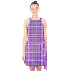 Tartan Purple Halter Collar Waist Tie Chiffon Dress by tartantotartanspink