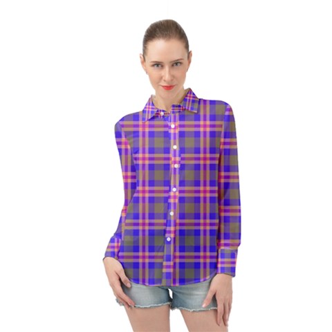 Tartan Purple Long Sleeve Chiffon Shirt by tartantotartanspink