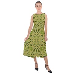 Floral Folk Damask Pattern Fantasy Flowers  Midi Tie-back Chiffon Dress by Eskimos