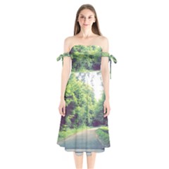 Photo Vue Sur Forêt  Shoulder Tie Bardot Midi Dress by kcreatif