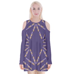 Abstract Pattern Geometric Backgrounds   Velvet Long Sleeve Shoulder Cutout Dress by Eskimos