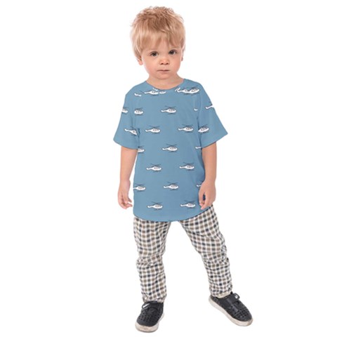 Cartoon Sketchy Helicopter Drawing Motif Pattern Kids  Raglan Tee by dflcprintsclothing