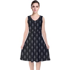 Sketchy Style Funny Skeletons Motif Drawing V-neck Midi Sleeveless Dress  by dflcprintsclothing