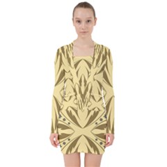 Folk Flowers Print Floral Pattern Ethnic Art V-neck Bodycon Long Sleeve Dress by Eskimos