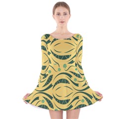 Folk Flowers Print Floral Pattern Ethnic Art Long Sleeve Velvet Skater Dress by Eskimos