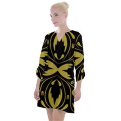 Folk Flowers Print Floral Pattern Ethnic Art Open Neck Shift Dress by Eskimos