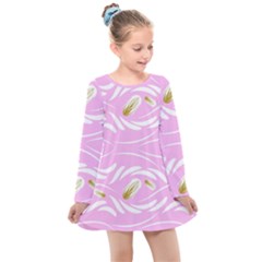 Folk Flowers Print Floral Pattern Ethnic Art Kids  Long Sleeve Dress by Eskimos