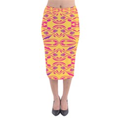 Folk Flowers Print Floral Pattern Ethnic Art Velvet Midi Pencil Skirt by Eskimos