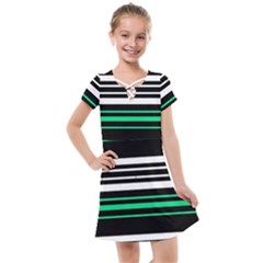 Green And White Black Stripes Kids  Cross Web Dress by FunDressesShop
