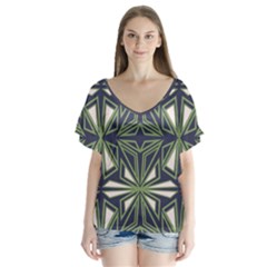 Abstract Pattern Geometric Backgrounds V-neck Flutter Sleeve Top by Eskimos