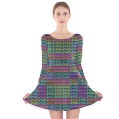 Paris Words Motif Colorful Pattern Long Sleeve Velvet Skater Dress by dflcprintsclothing