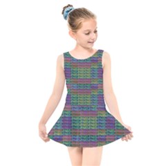 Paris Words Motif Colorful Pattern Kids  Skater Dress Swimsuit by dflcprintsclothing