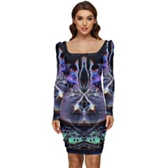 The High Priestess Card Women Long Sleeve Ruched Stretch Jersey Dress by MRNStudios