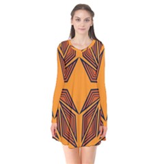 Abstract Pattern Geometric Backgrounds  Long Sleeve V-neck Flare Dress by Eskimos